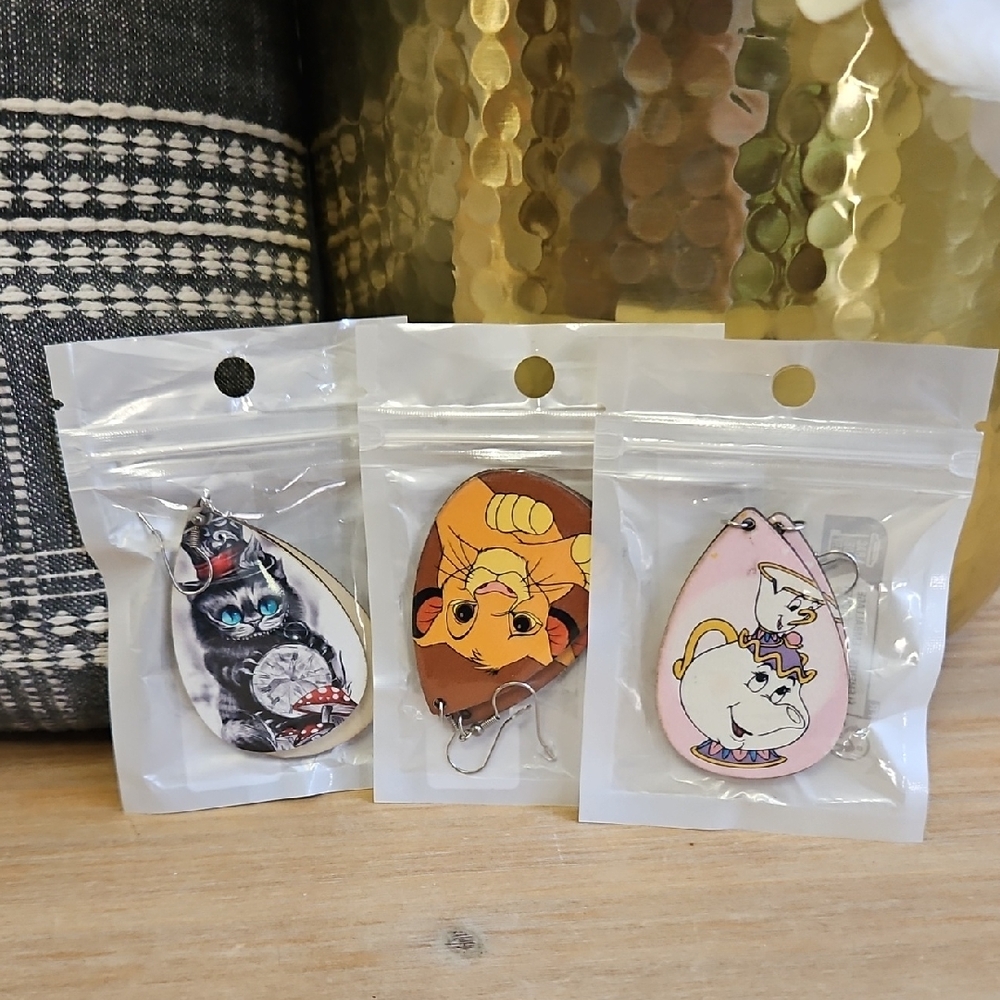 3 Sets Disney Wooden Earrings